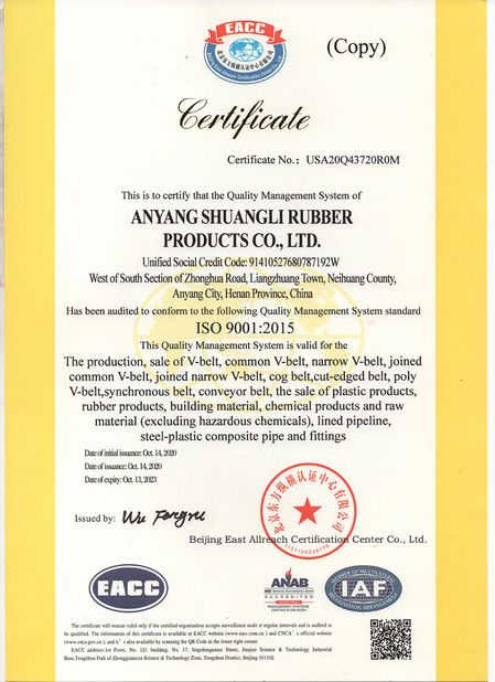 China Henan Shuangli Rubber Co., Ltd. Certification